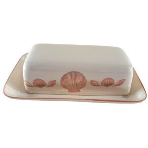 Vintage Seashell Coquille Butter Dish Sangostone Pink Shells Tropical Florida